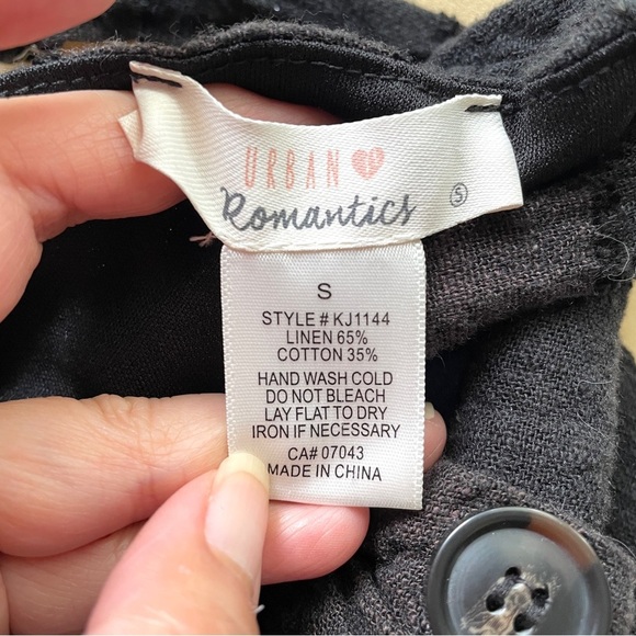 Black Striped Linen Cotton Cropped Wide Straight Leg Dungarees / Overalls - S - Picture 6 of 9